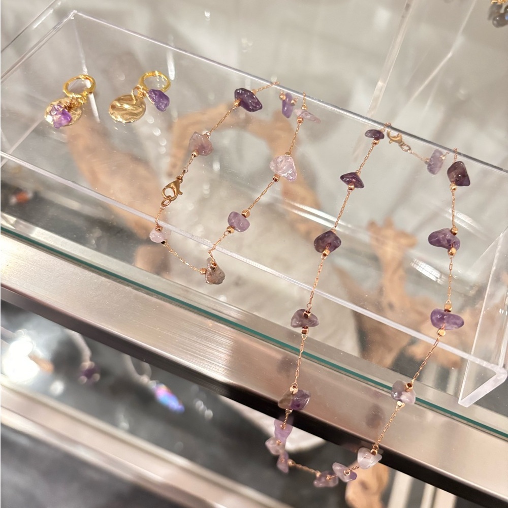 Custom made amethyst jewelry. Anklet, necklace and earrings!